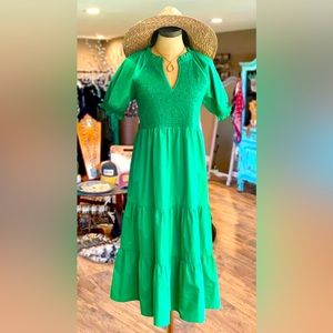 Never worn! Green Smocked MIDI Dress. Size M
